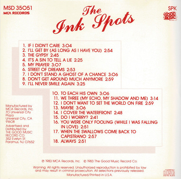 The Ink Spots : Their Greatest Hits (CD, Comp, RE, DAD)