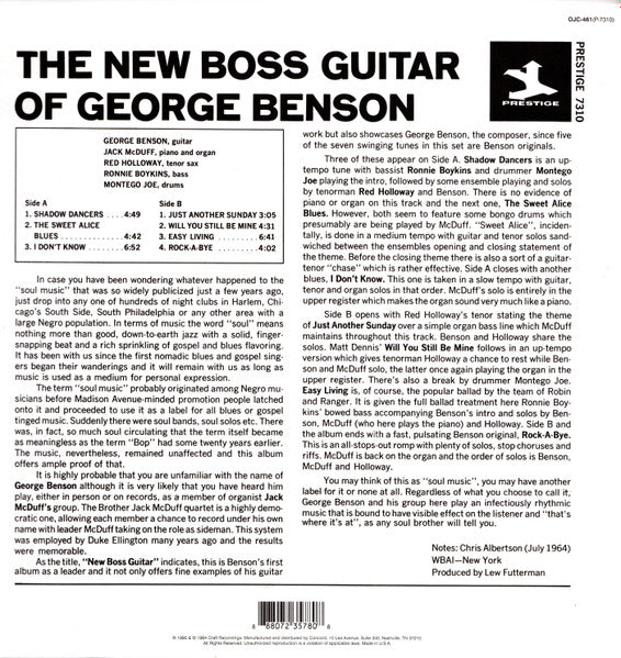 George Benson With The Brother Jack McDuff Quartet : The New Boss Guitar Of George Benson (LP, Album, RE)