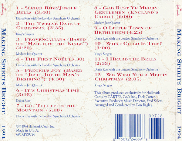 Diana Ross Featuring The Modern Jazz Quartet, The King's Singers, The London Symphony Orchestra* : Making Spirits Bright (CD, Album)