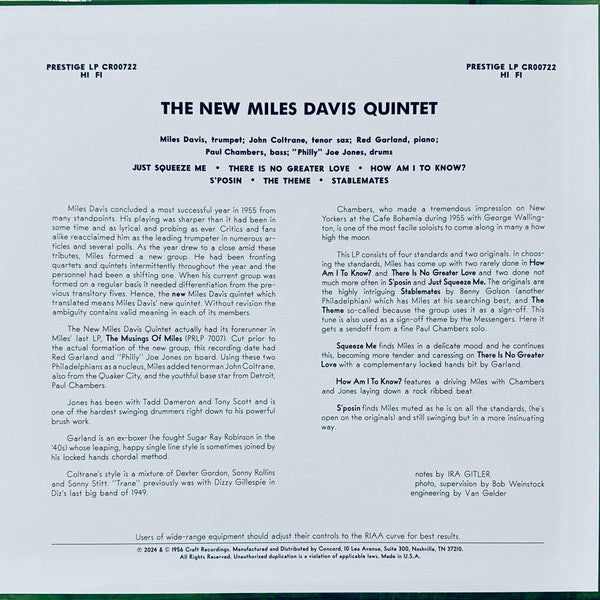 The New Miles Davis Quintet* : Miles (LP, Album, Mono, RE, 180)