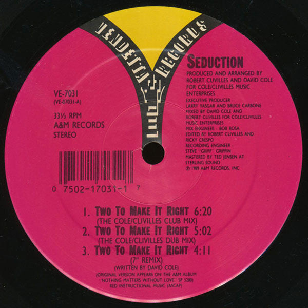 Seduction : Two To Make It Right (12", Single, SRC)