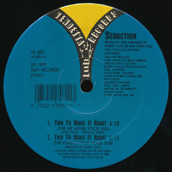 Seduction : Two To Make It Right (12", Single, SRC)