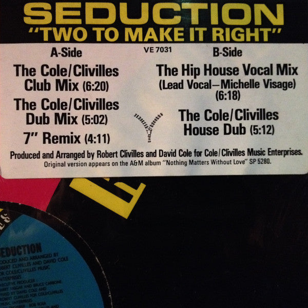 Seduction : Two To Make It Right (12", Single, SRC)