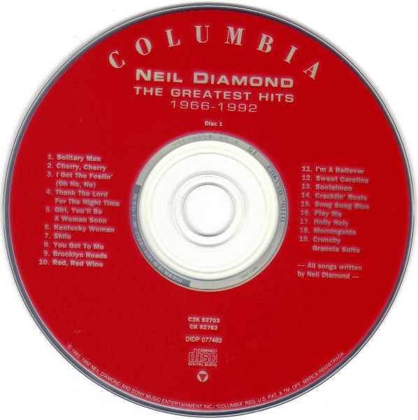 Neil Diamond : The Greatest Hits 1966-1992 (2xCD, Comp, RE)