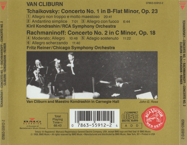 Van Cliburn, Tchaikovsky* - Kondrashin* / RCA Symphony* / Rachmaninov* - Reiner* / Chicago Symphony* : Concerto No. 1 / Concerto No. 2 (CD, Comp, RE, RM)
