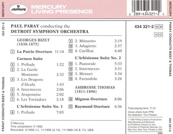 Bizet*, Thomas*, Paray*, Detroit Symphony Orchestra : Paray Conducts Bizet & Thomas (CD, Comp)