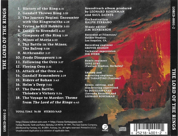 Leonard Rosenman : The Lord Of The Rings (Original Soundtrack Recording) (CD, Album, RE, RM)