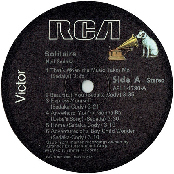 Neil Sedaka : Solitaire (LP, Album, RE)