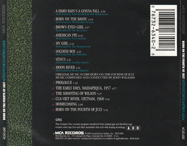Various : Born On The Fourth Of July (Motion Picture Soundtrack Album) (CD, Album, Club, RE, CRC)