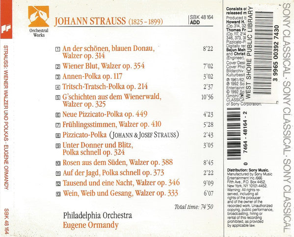 Strauss*, Ormandy*, The Philadelphia Orchestra : Viennese Waltzes And Polkas (CD, Comp, RM)