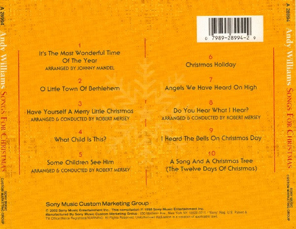 Andy Williams : Songs For Christmas (CD, Comp)