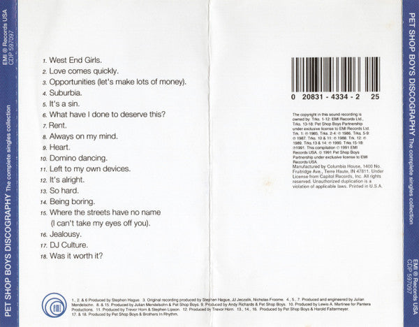 Pet Shop Boys : Discography (The Complete Singles Collection) (CD, Comp, Club, RP)