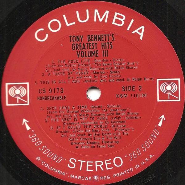 Tony Bennett : Tony's Greatest Hits Volume III (LP, Comp, Pit)