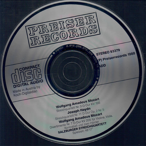 Salzburger Streichquartett*, Wolfgang Amadeus Mozart, Joseph Haydn : Streichquartett Nr. 3 G-Dur KV 156 / Divertimento Nr. 7 D-Dur KV 205 / Streichquartett Nr. 7 D-Dur Op. 2 Nr.5 (CD, RE)
