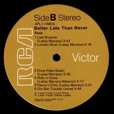 Rosie (12) : Better Late Than Never (LP, Album, Ind)