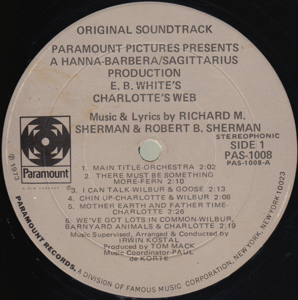 Richard M. Sherman & Robert B. Sherman : E.B. White's Charlotte's Web (Original Soundtrack Recording) (LP)