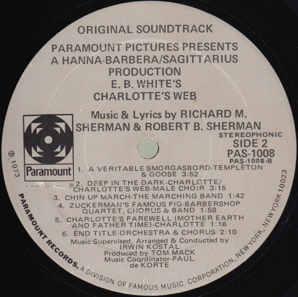 Richard M. Sherman & Robert B. Sherman : E.B. White's Charlotte's Web (Original Soundtrack Recording) (LP)