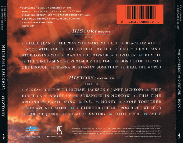 Michael Jackson : HIStory - Past, Present And Future - Book I (2xCD, Album, Comp, RE)