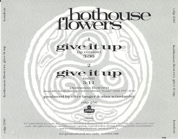 Hothouse Flowers : Give It Up (CD, Single, Promo)