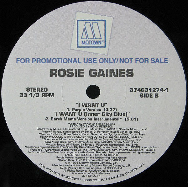 Rosie Gaines : I Want U (Inner City Blue) (12", Single, Promo)