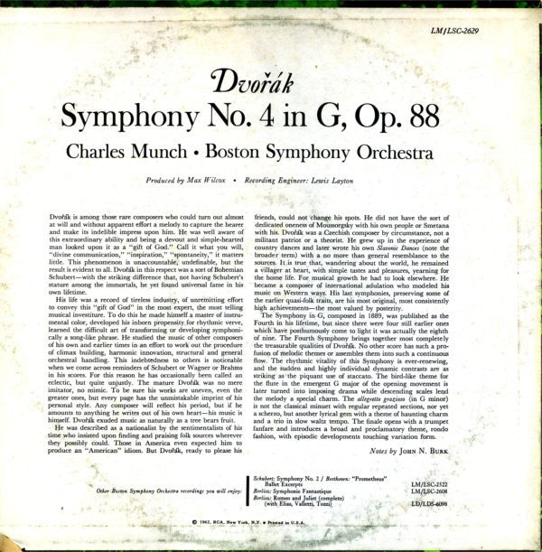 Dvořák* - Munch*, Boston Symphony* : Symphony No. 4 (LP, Album, RP)