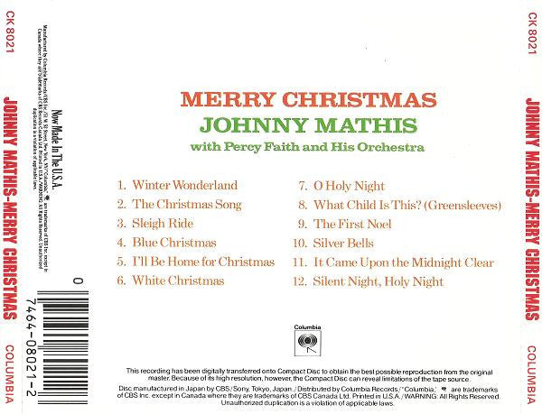 Johnny Mathis With Percy Faith And His Orchestra* : Merry Christmas (CD, Album, RE)