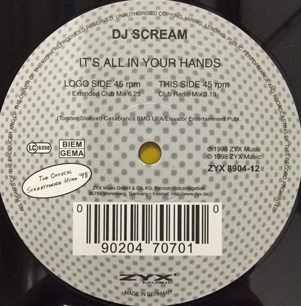 DJ Scream : It's All In Your Hands (Street Parade 1998 Hymn) (12")