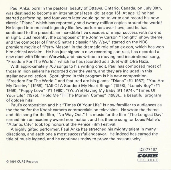 Paul Anka : Five Decades Greatest Hits (CD, Comp)