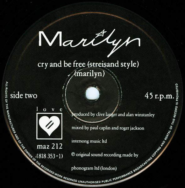 Marilyn : Cry And Be Free (12", Single)