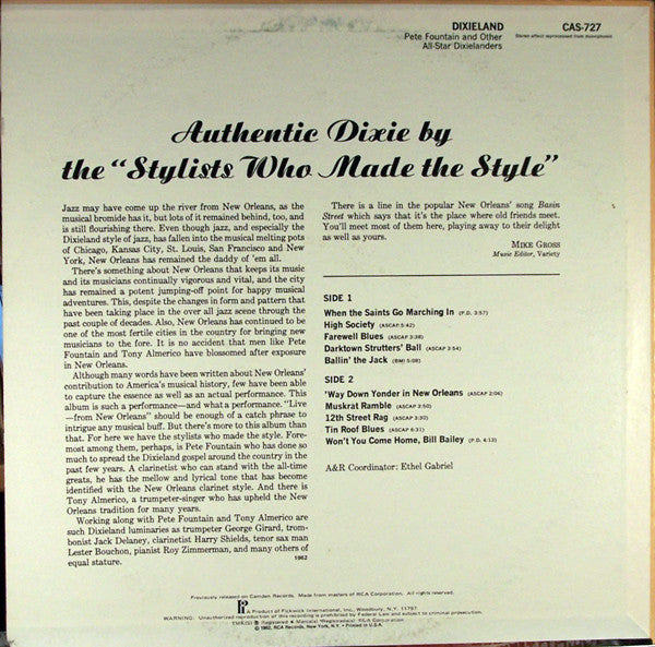 Pete Fountain & The All-Star Dixielanders* : Live Performance In New Orleans (LP, Album, RE)