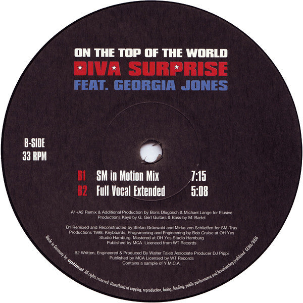 Diva Surprise Feat. Georgia Jones : On The Top Of The World (12")