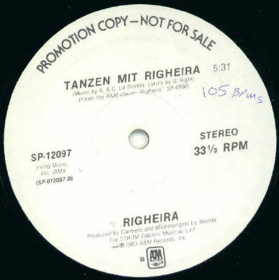Righeira : No Tengo Dinero / Tanzen Mit Righeira (12", Promo)