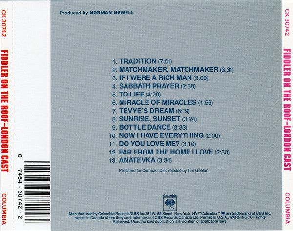 Topol : Fiddler On The Roof (CD, Album, RE, RM)