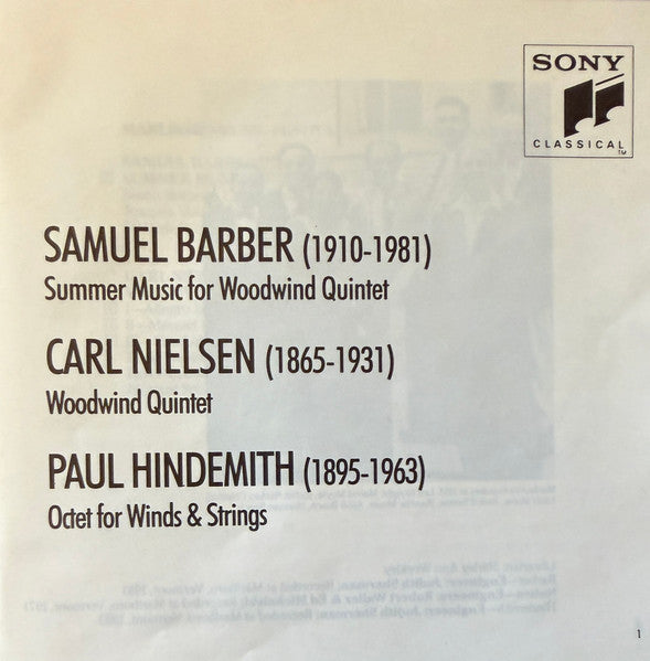 Barber* / Nielsen* / Hindemith* : Summer Music For Woodwind Quintet / Woodwind Quintet / Octet For Winds & Strings (CD, Album, Comp, Club, RE)