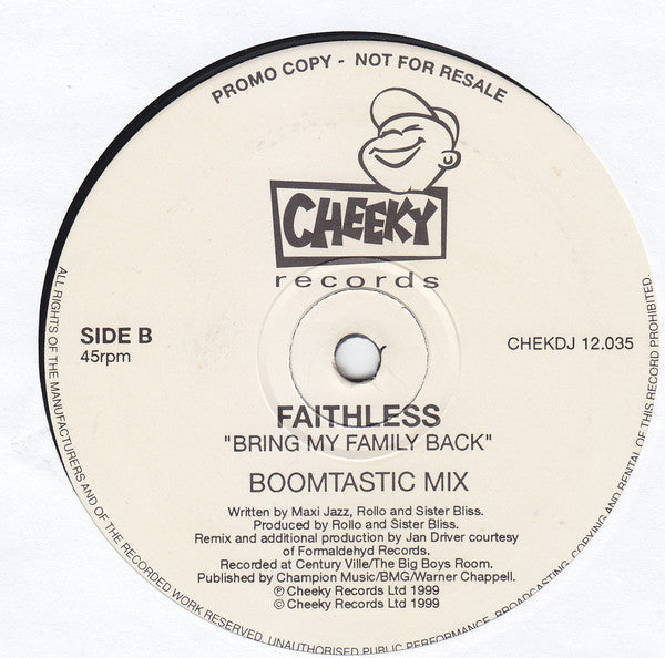 Faithless : Bring My Family Back (12", Promo)