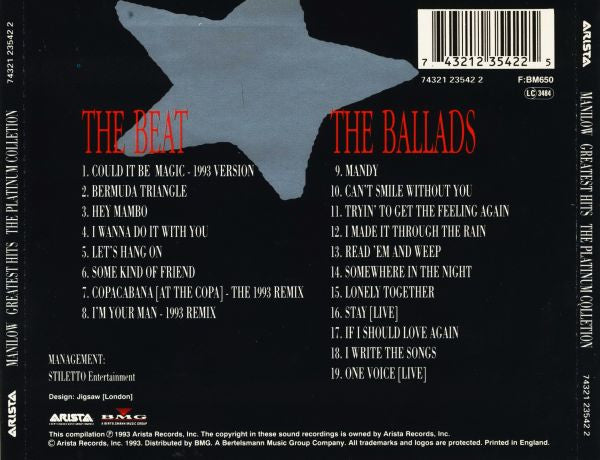 Barry Manilow : Greatest Hits - The Platinum Collection (CD, Comp)