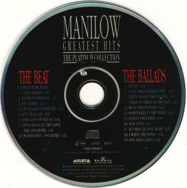 Barry Manilow : Greatest Hits - The Platinum Collection (CD, Comp)
