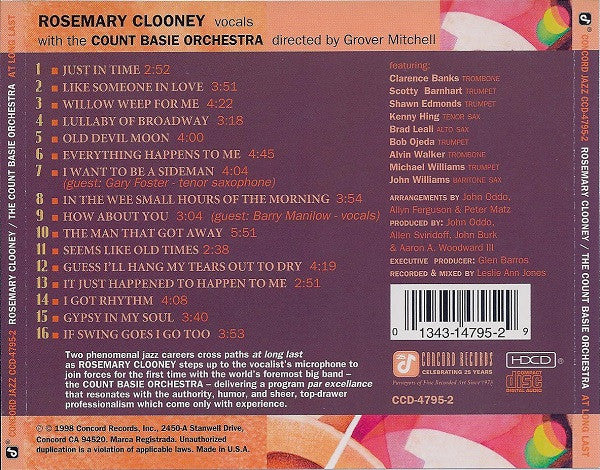 Rosemary Clooney / The Count Basie Orchestra* : At Long Last (HDCD, Album)
