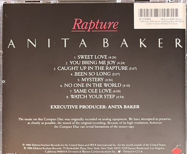 Anita Baker : Rapture (CD, Album, Club)