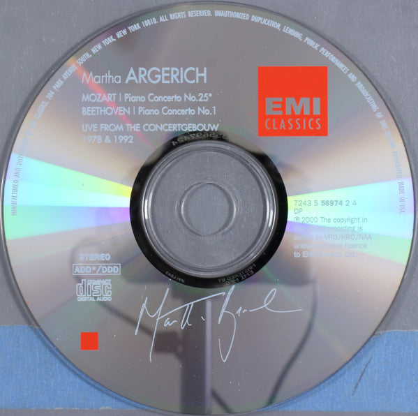 Martha Argerich, Mozart*, Netherlands Chamber Orchestra, Szymon Goldberg, Beethoven*, Royal Concertgebouw Orchestra*, Heinz Wallberg : Live From The Concertgebouw 1978 & 1992 (CD, Album, Club)