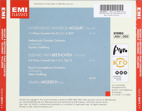 Martha Argerich, Mozart*, Netherlands Chamber Orchestra, Szymon Goldberg, Beethoven*, Royal Concertgebouw Orchestra*, Heinz Wallberg : Live From The Concertgebouw 1978 & 1992 (CD, Album, Club)