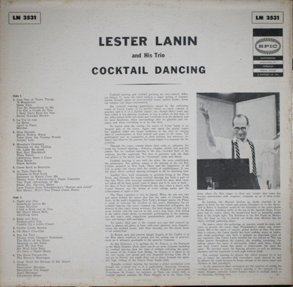 Lester Lanin And His Trio* : Cocktail Dancing (LP, Album, Mono)