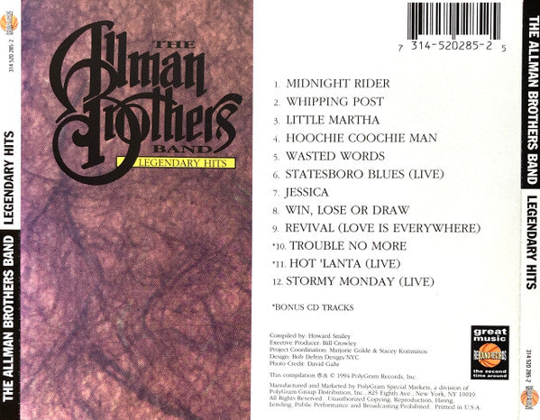 The Allman Brothers Band : Legendary Hits (CD, Comp)