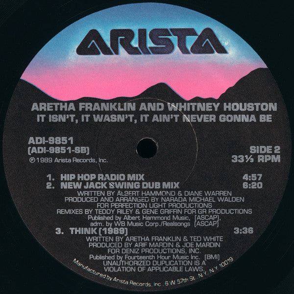 Aretha Franklin & Whitney Houston : It Isn't, It Wasn't, It Ain't Never Gonna Be (12", Promo)