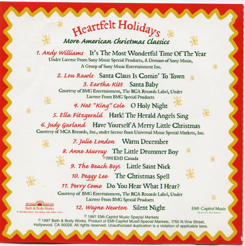 Various : Heartfelt Holidays - More American Christmas Classics (CD, Comp)