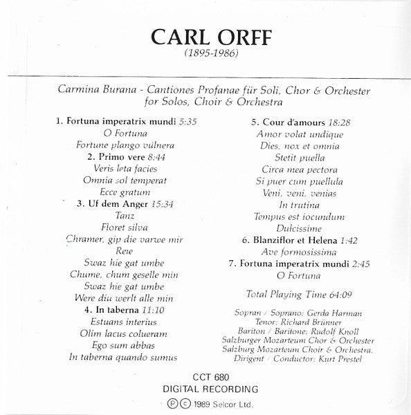 Carl Orff, Das Mozarteum Orchester Salzburg : Carmina Burana (CD, Album)