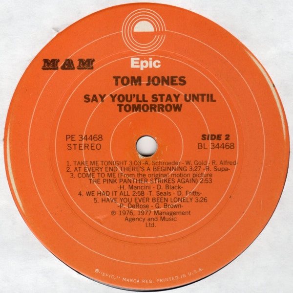 Tom Jones : Say You'll Stay Until Tomorrow (LP, Album)