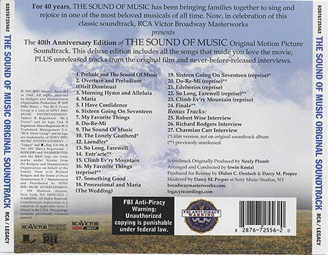 Rodgers & Hammerstein, Julie Andrews, Christopher Plummer, Irwin Kostal : The Sound Of Music Original Soundtrack (40th Anniversary Special Edition) (CD, Album, Dlx, RE, S/Edition)