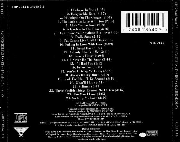 Sarah Vaughan : The Benny Carter Sessions (CD, Comp, RM)