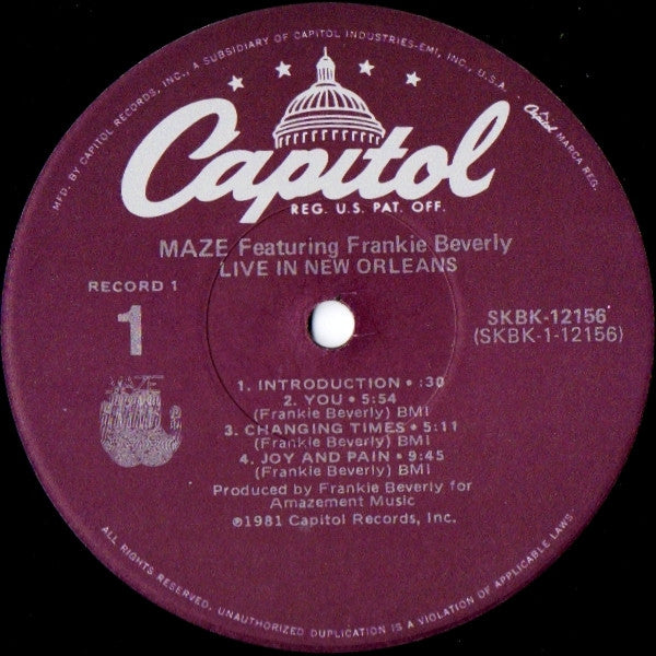 Maze Featuring Frankie Beverly : Live In New Orleans (2xLP, Album, Jac)